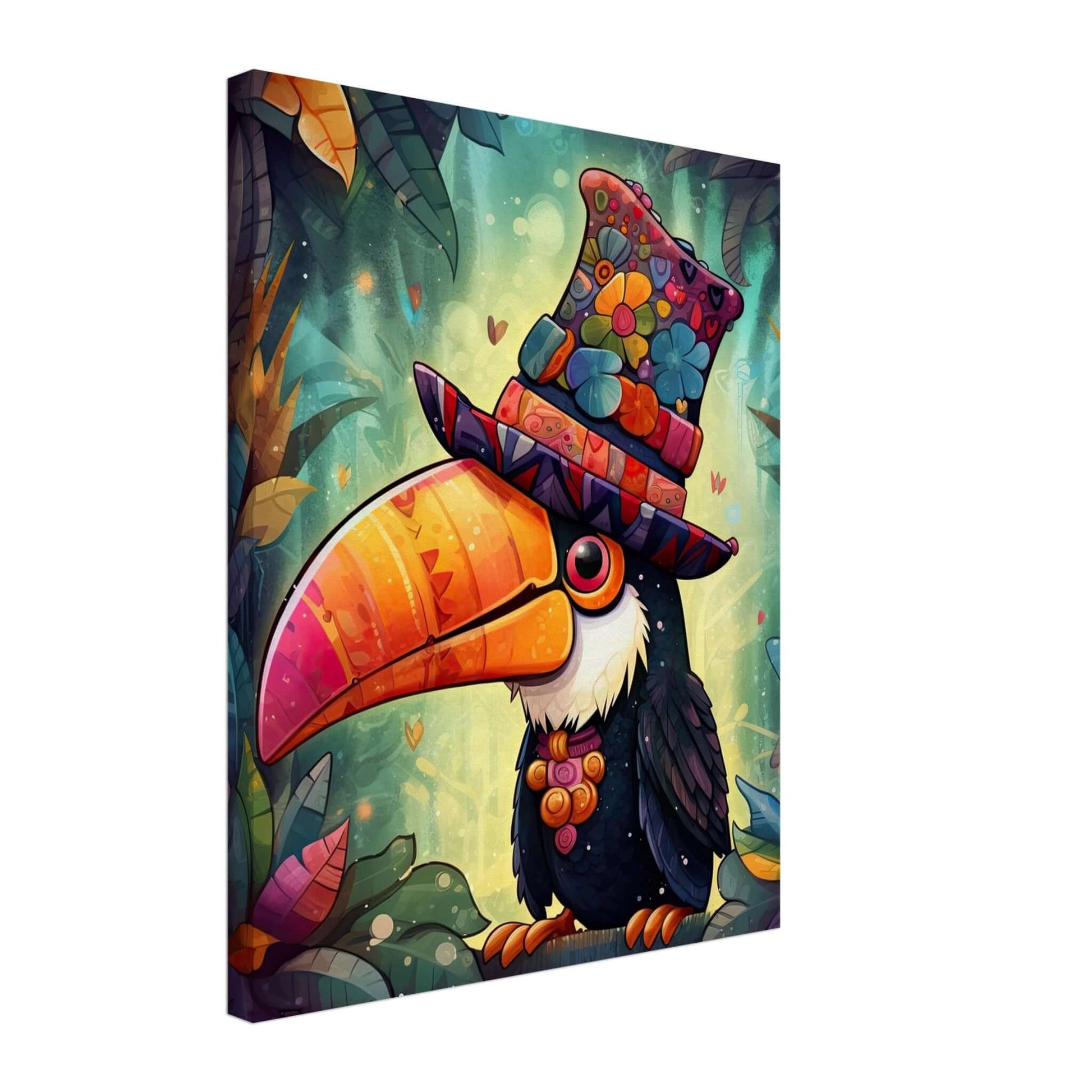 Animal artwork Top Hat Toucan Canvas. Side