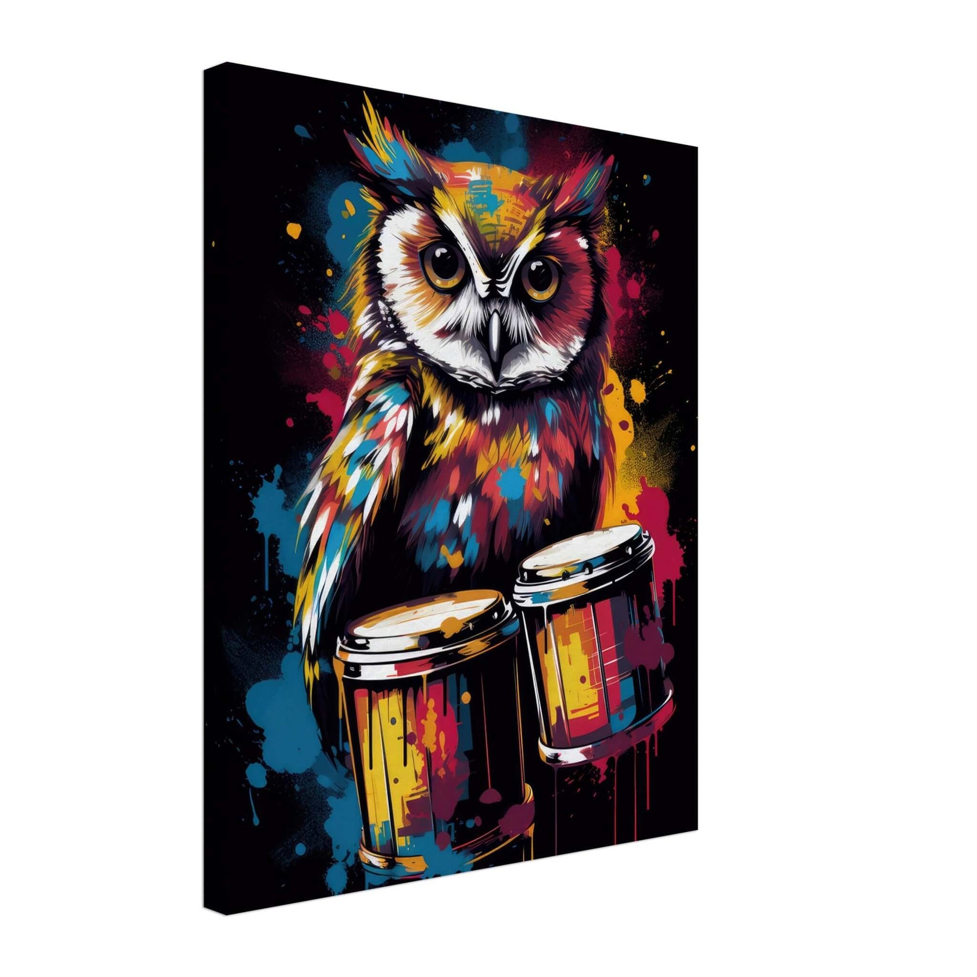 Animal artwork Bongo Owl (Dark) Canvas. Side