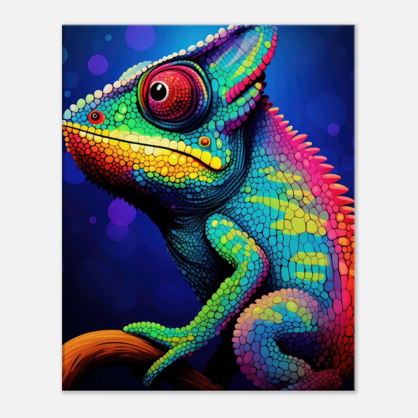 Animal artwork Rainbow Chameleon Canvas. Front