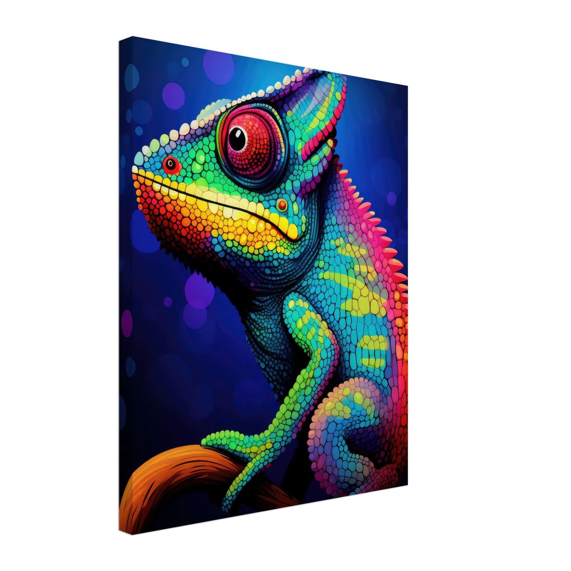 Animal artwork Rainbow Chameleon Canvas. Side